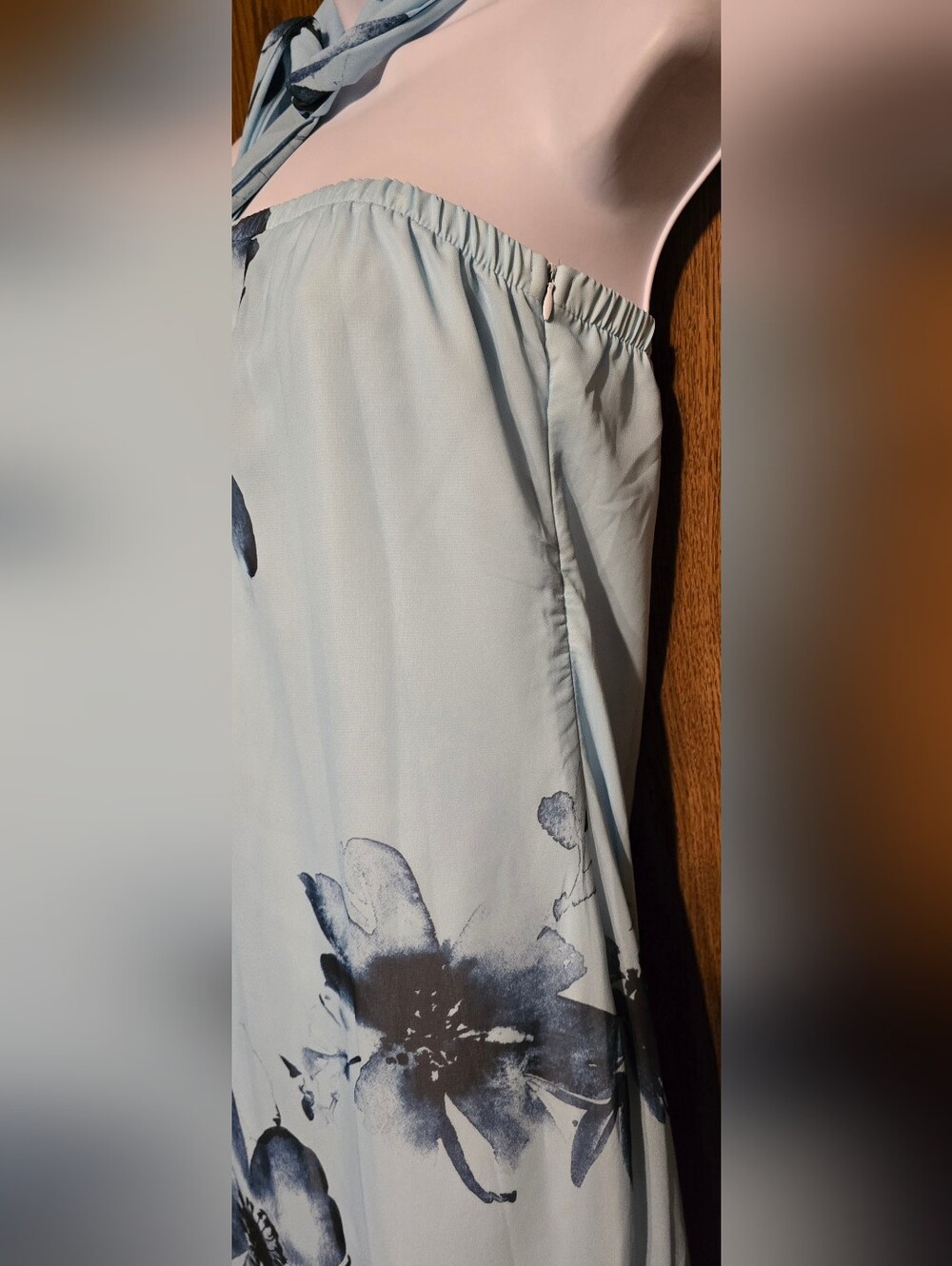 Source Unknown Strapless Light Blue Maxi Dress with Navy Floral Accents - Picture 3 of 3